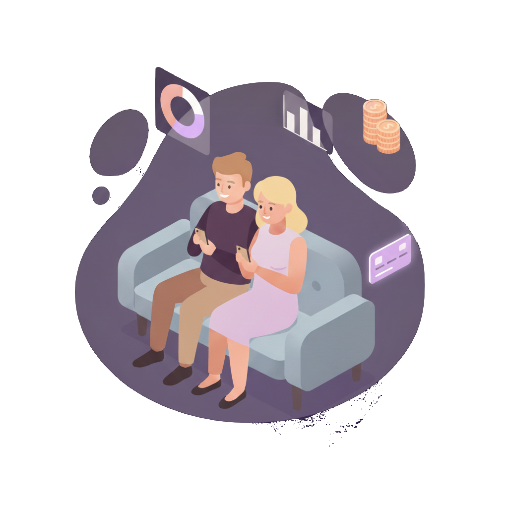 Couple managing their budget together using smartphones